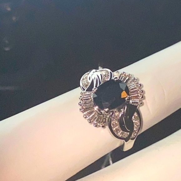 Diamond Sapphire Ring “Marquise”Baguettes & Round Diamonds new 14K Solid Gold - Picture 2 of 9